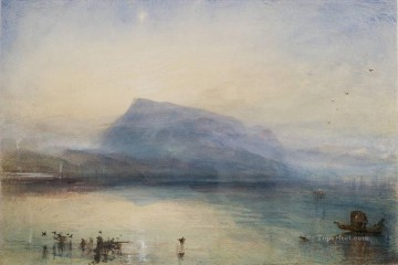 ジョセフ・マロード・ウィリアム・ターナー Painting - ルツェルンの青いリギ湖 日の出 ロマンチックなターナー